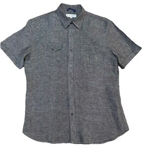 Teddy Stratford Shirt Mens Size 4 Gray 100% Linen Casual Button Up Short Sleeve
